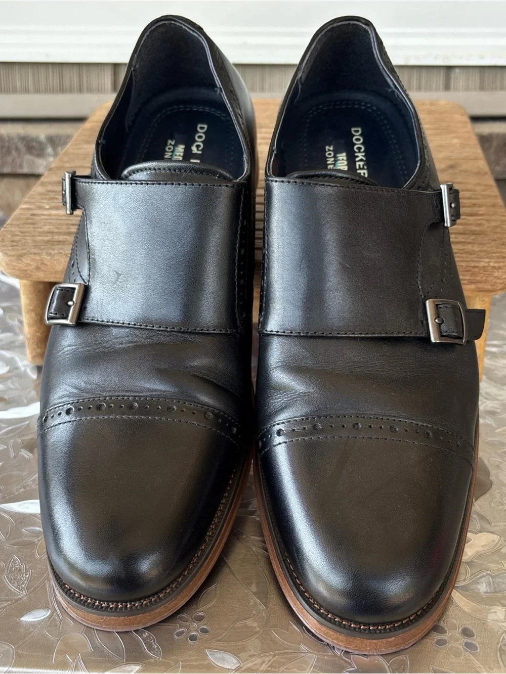 Dockers Men's Black Double Monk Strap Leather Oxfords 10.5 M